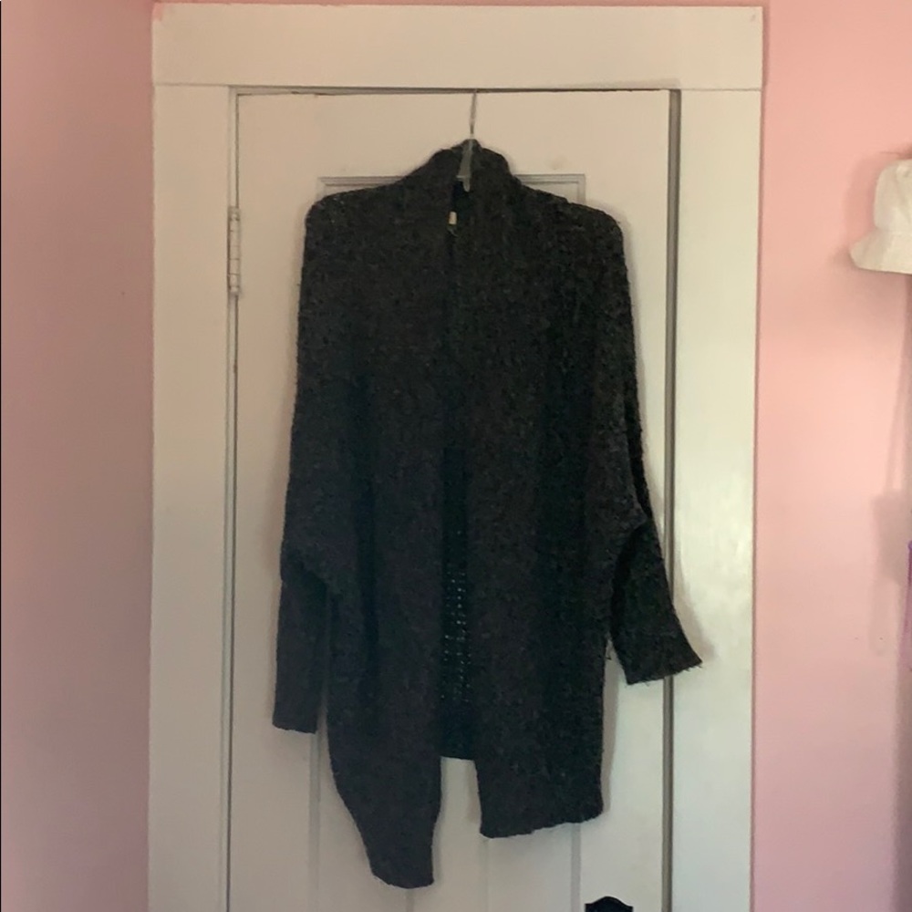 Gray cardigan.